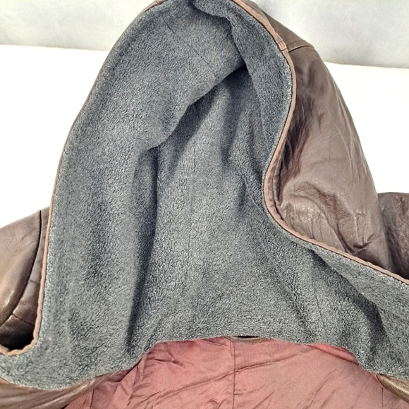 Vintage Ann Taylor Brown Leather Jacket, 1990's, Fleece lined hood, sz M - Picture 4 of 9